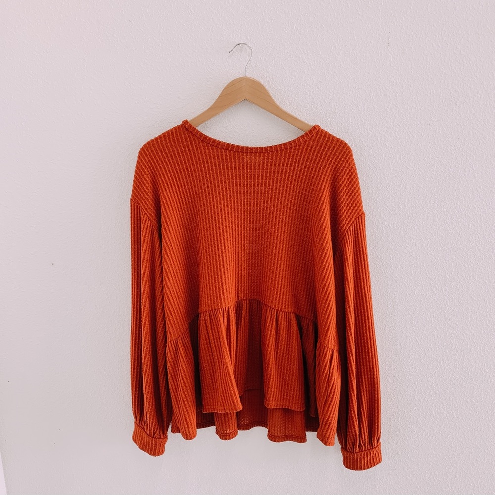 Crown and Ivy| burnt orange| size XL|  peplum waffle knit sweater